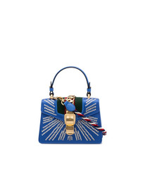 Синяя кожаная сумка через плечо с украшением от Gucci