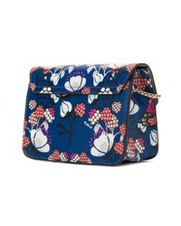 Синяя кожаная сумка через плечо с цветочным принтом от Furla