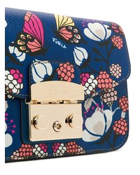 Синяя кожаная сумка через плечо с цветочным принтом от Furla