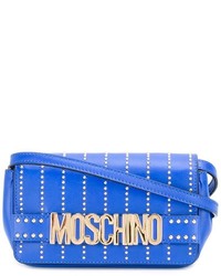 Синяя кожаная сумка через плечо с шипами от Moschino
