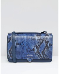 Синяя кожаная сумка через плечо со змеиным рисунком от Modalu