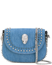 Женская синяя кожаная сумка от Philipp Plein