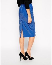 Синяя кожаная юбка-миди от Asos