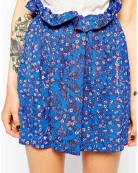 Синяя короткая юбка-солнце с цветочным принтом от See by Chloe