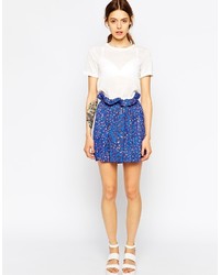 Синяя короткая юбка-солнце с цветочным принтом от See by Chloe