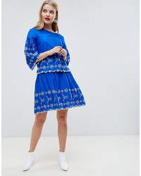 Синяя короткая юбка-солнце с цветочным принтом от Vero Moda
