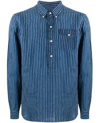 Мужская синяя льняная рубашка с длинным рукавом в вертикальную полоску от Polo Ralph Lauren