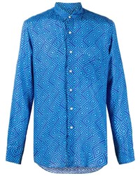 Мужская синяя льняная рубашка с длинным рукавом с принтом от PENINSULA SWIMWEA
