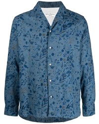 Мужская синяя льняная рубашка с длинным рукавом с цветочным принтом от Officine Generale