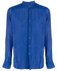 Мужская синяя льняная рубашка с длинным рукавом от 120% Lino