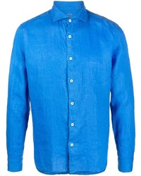 Мужская синяя льняная рубашка с длинным рукавом от Altea