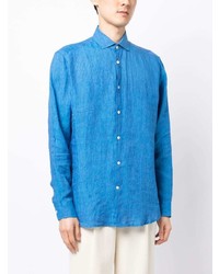 Мужская синяя льняная рубашка с длинным рукавом от Frescobol Carioca