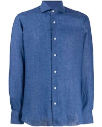Мужская синяя льняная рубашка с длинным рукавом от Barba