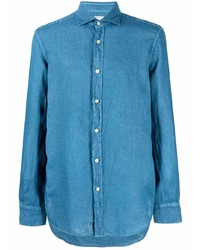Мужская синяя льняная рубашка с длинным рукавом от Boglioli
