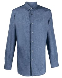 Мужская синяя льняная рубашка с длинным рукавом от Brioni