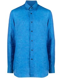 Мужская синяя льняная рубашка с длинным рукавом от Brioni