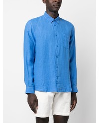 Мужская синяя льняная рубашка с длинным рукавом от Vilebrequin