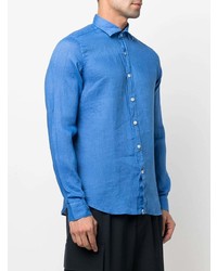 Мужская синяя льняная рубашка с длинным рукавом от Tintoria Mattei