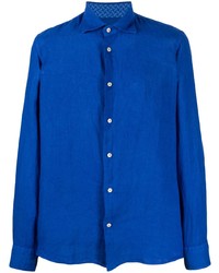 Мужская синяя льняная рубашка с длинным рукавом от Drumohr