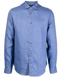 Мужская синяя льняная рубашка с длинным рукавом от Emporio Armani
