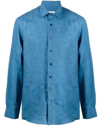 Мужская синяя льняная рубашка с длинным рукавом от Etro
