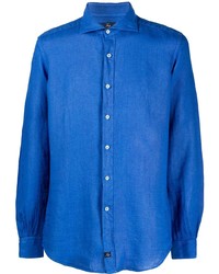 Мужская синяя льняная рубашка с длинным рукавом от Fay