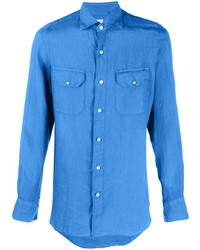 Мужская синяя льняная рубашка с длинным рукавом от Finamore 1925 Napoli