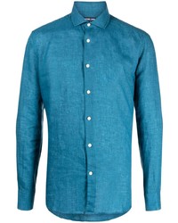 Мужская синяя льняная рубашка с длинным рукавом от Frescobol Carioca