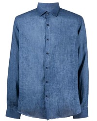 Мужская синяя льняная рубашка с длинным рукавом от Karl Lagerfeld
