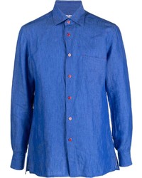Мужская синяя льняная рубашка с длинным рукавом от Kiton