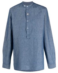 Мужская синяя льняная рубашка с длинным рукавом от Lardini