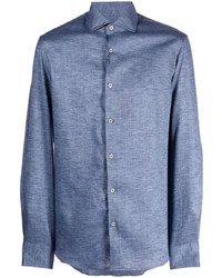 Мужская синяя льняная рубашка с длинным рукавом от Moorer