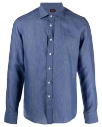 Мужская синяя льняная рубашка с длинным рукавом от Mp Massimo Piombo