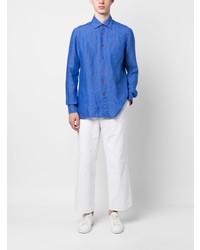 Мужская синяя льняная рубашка с длинным рукавом от Kiton