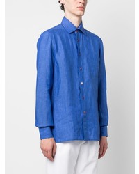 Мужская синяя льняная рубашка с длинным рукавом от Kiton