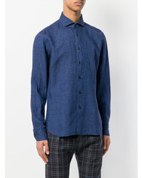 Мужская синяя льняная рубашка с длинным рукавом от Xacus