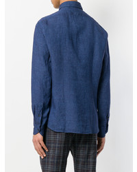 Мужская синяя льняная рубашка с длинным рукавом от Xacus