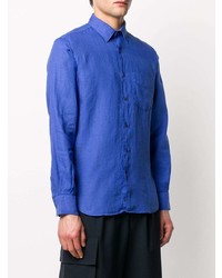 Мужская синяя льняная рубашка с длинным рукавом от Aspesi