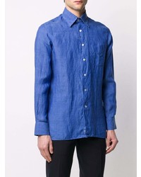 Мужская синяя льняная рубашка с длинным рукавом от Canali