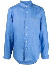 Мужская синяя льняная рубашка с длинным рукавом от Polo Ralph Lauren