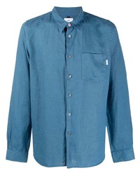 Мужская синяя льняная рубашка с длинным рукавом от PS Paul Smith