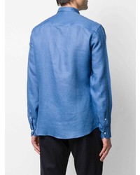 Мужская синяя льняная рубашка с длинным рукавом от PENINSULA SWIMWEA
