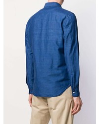 Мужская синяя льняная рубашка с длинным рукавом от Aspesi