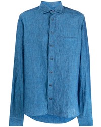 Мужская синяя льняная рубашка с длинным рукавом от Sease