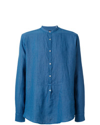 Мужская синяя льняная рубашка с длинным рукавом от The Gigi