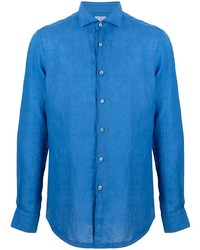 Мужская синяя льняная рубашка с длинным рукавом от Xacus