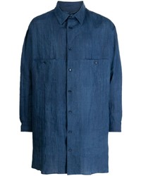Мужская синяя льняная рубашка с длинным рукавом от Yohji Yamamoto
