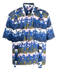 Мужская синяя льняная рубашка с коротким рукавом с принтом от Charles Jeffrey Loverboy