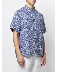 Мужская синяя льняная рубашка с коротким рукавом с принтом от Polo Ralph Lauren