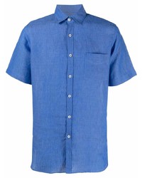 Мужская синяя льняная рубашка с коротким рукавом от Canali